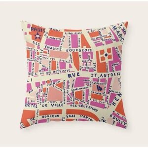 Set 2 Paris Map Pillow Covers Red‎ Pink Blue Graphic Euro Decor Zipper 20 in